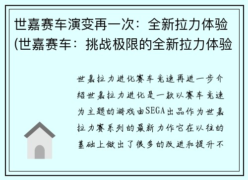 世嘉赛车演变再一次：全新拉力体验(世嘉赛车：挑战极限的全新拉力体验)